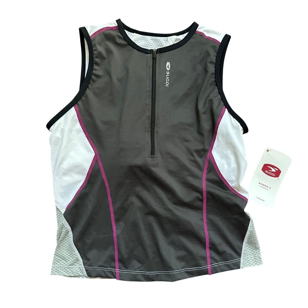 SUGOI Women's Gray/White 1/4 Zip Blast Tri Tank Cycling Triathlon NWT Size Large